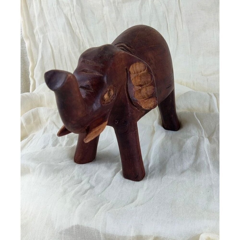 Hand Carved Wood Elephant Folk Art Figurine Decor African Vintage - Picture 6 of 8